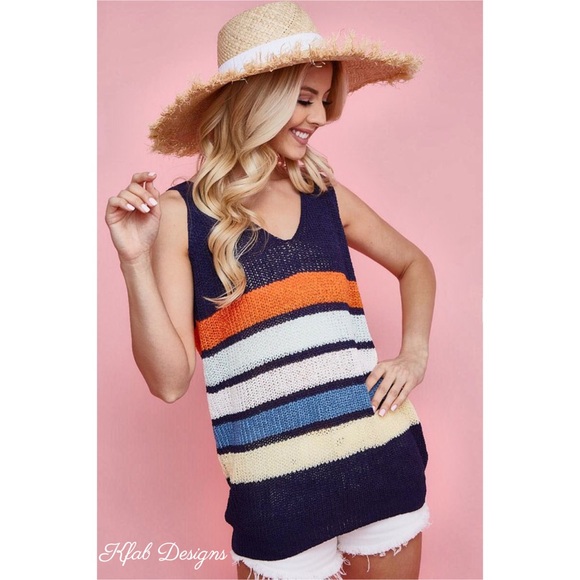 ❤️LAST! V Neck Multi Stripe Soft Light Sweater Top - Picture 3 of 9